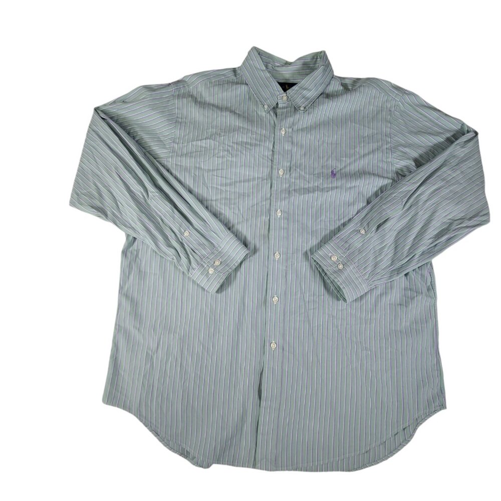 Ralph Lauren Blue Label Shirt Mens 17.5 Long Sleeve Green Striped Button Down